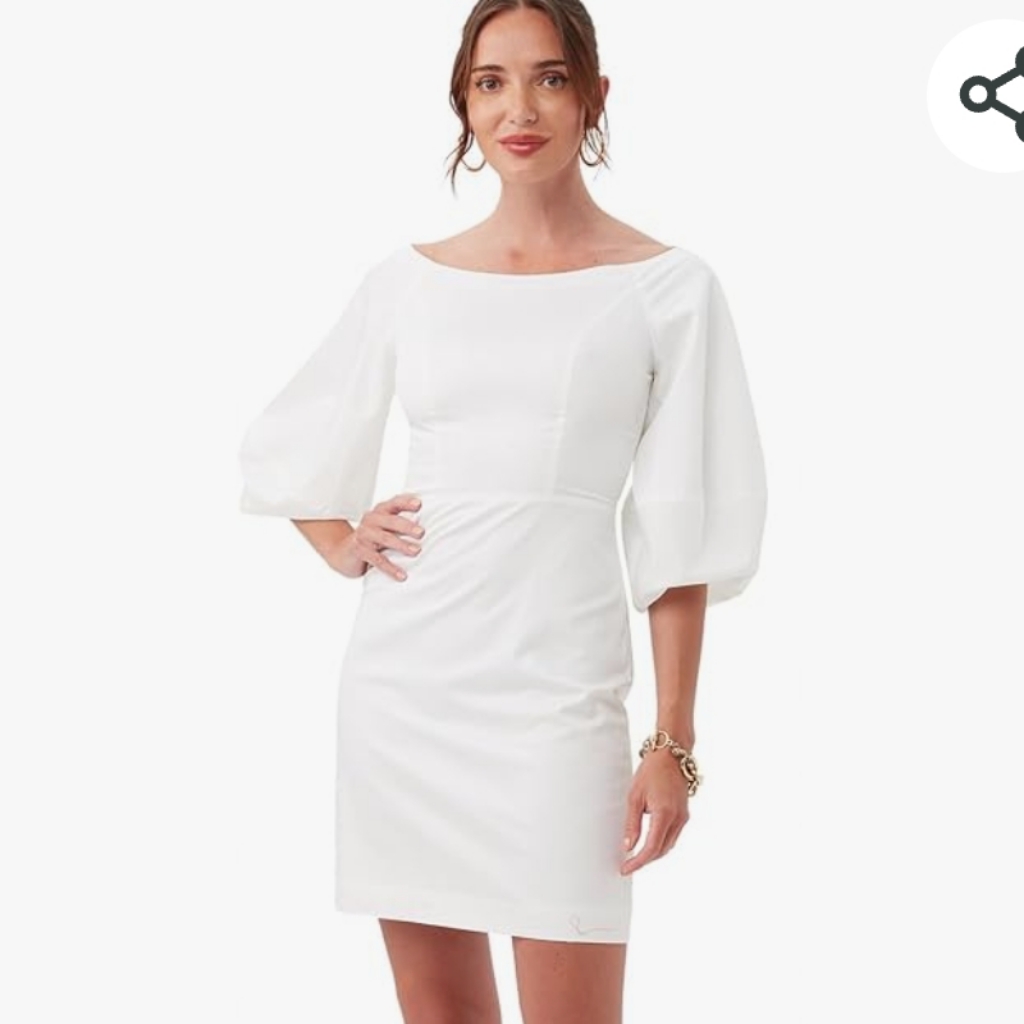 White Puff Sleeve Shift Dress